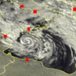 Mappa meteorologica con ciclone in arrivo sull'Italia