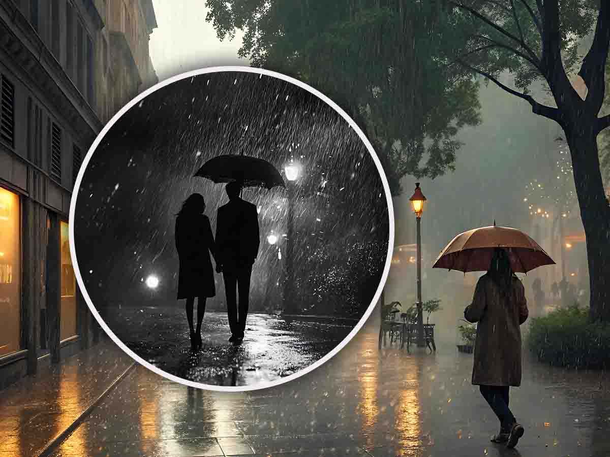 Persone che camminano sotto la pioggia